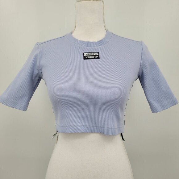 Adidas Originals Reveal Your Voice Ribbed Logo Tape Crop Top - Picture 3 of 10
